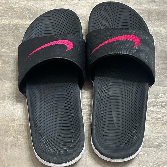 Nike Shoes - Nike Black Slides with Pink Swoosh